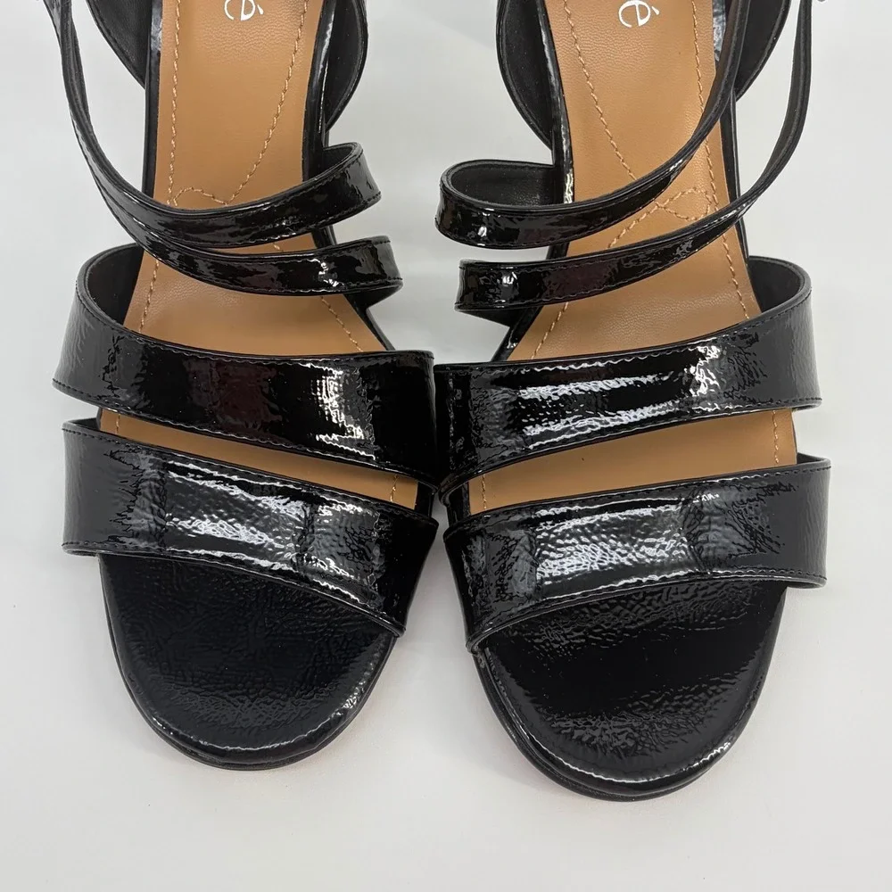 J. Renee Uliana Sandals Women 10M Black Patent Strappy Slingback‎ Dress Heels